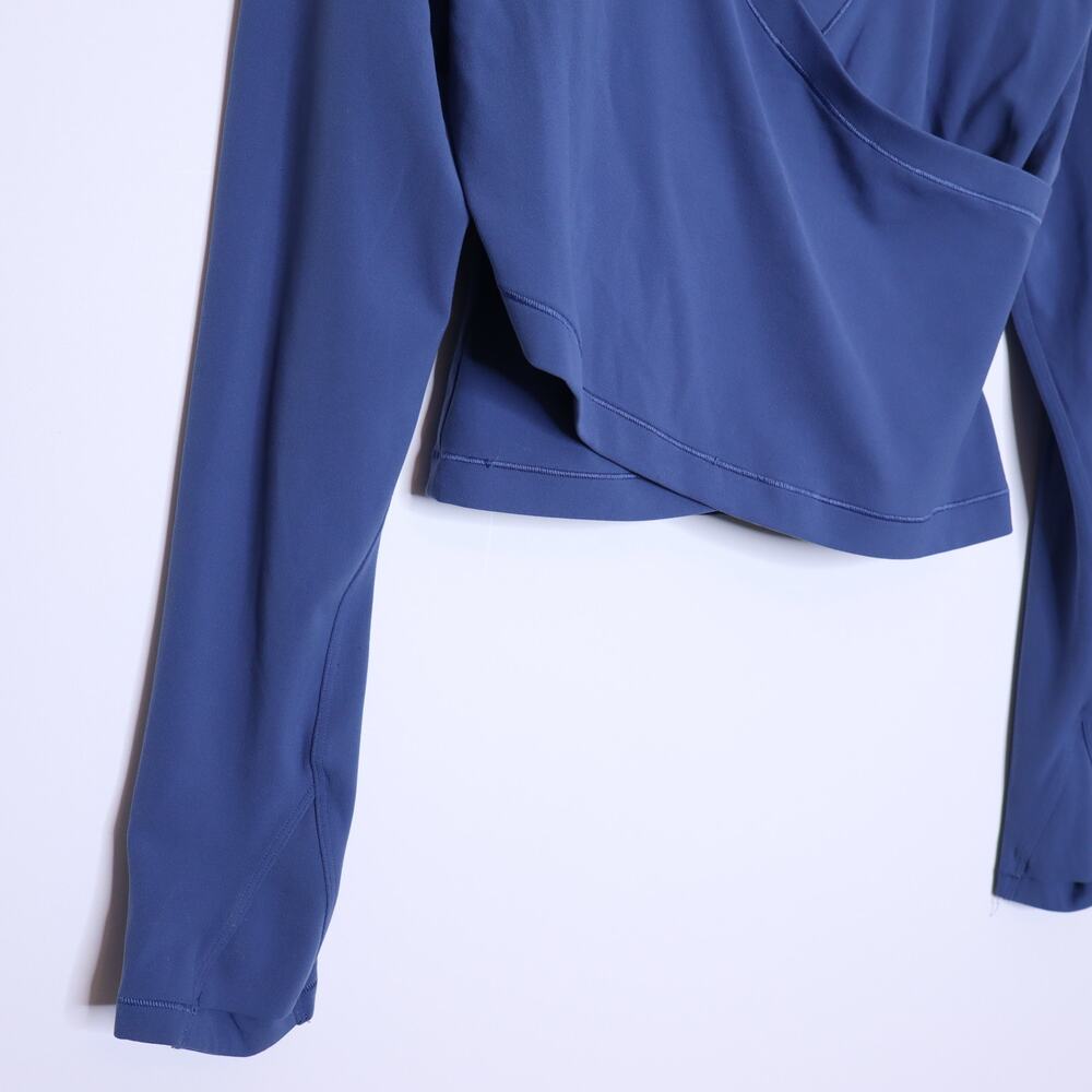 ATHLETA Transcend Wrap Top Chrome Blue Faux Wrap Long Sleeve Active Women's L - Picture 7 of 10